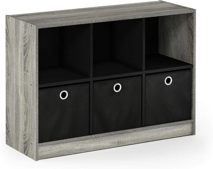 Basic 3X2 Cube Storage Bookcase Organizer with Bins, French Oak Grey/Black