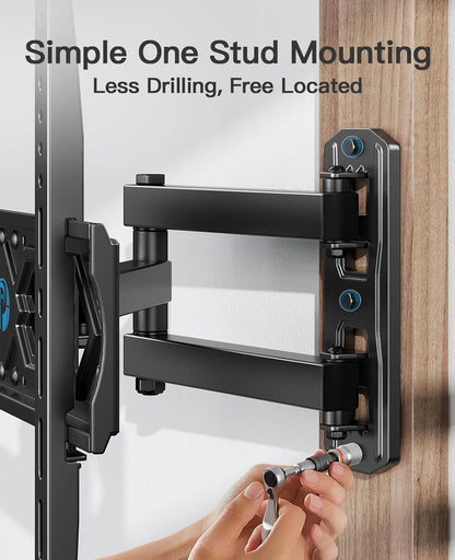 Full Motion TV Wall Mount for 26-65 Inch Flat Curved Tvs, Heavy Duty Single Articulating Arms, Corner TV Mount up to VESA 400X400Mm and 77Lbs, Support Swivel, Tilt, Level Adjustment