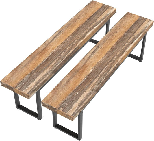 59” Dining Bench Pair of 2 for 6-8 Person, Farmhouse Indoor Kitchen Table Benches, Bed Bench, Industrial Shoe Bench (Brown 2Pcs)