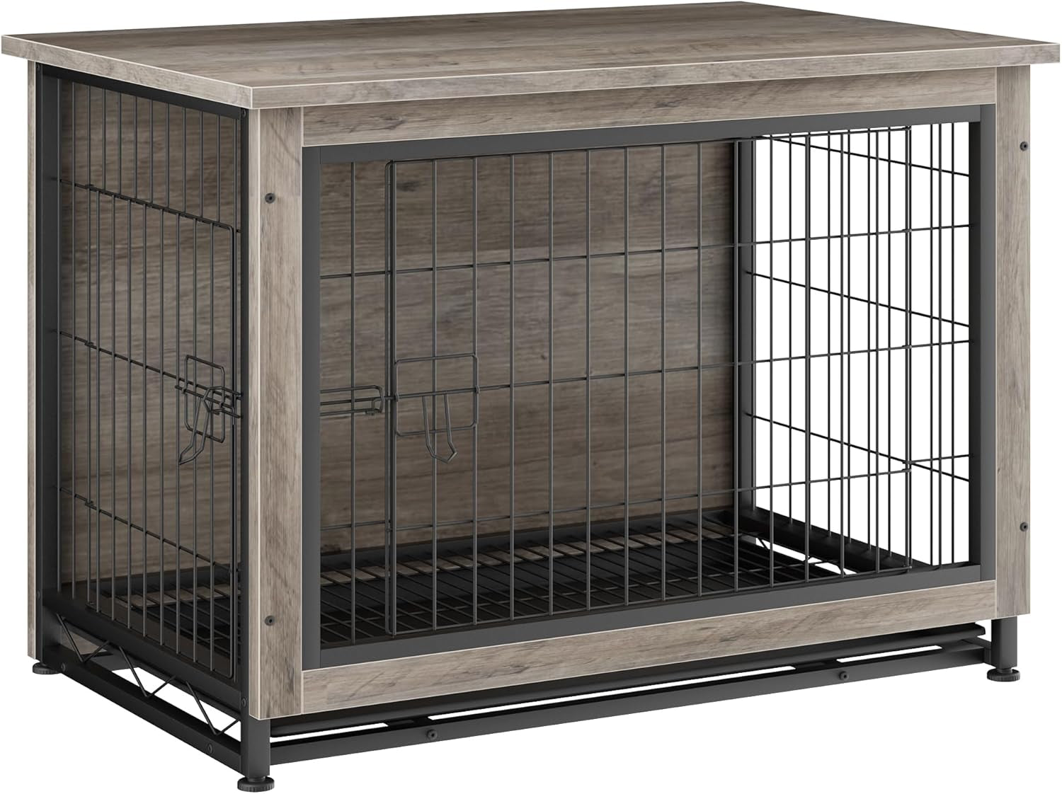 Dog Crate Furniture, Wooden Dogs Crate Table, Double-Doors Dog Furniture, Indoor Dog Kennel, Dog House, Dog Cage/Grey/Xl