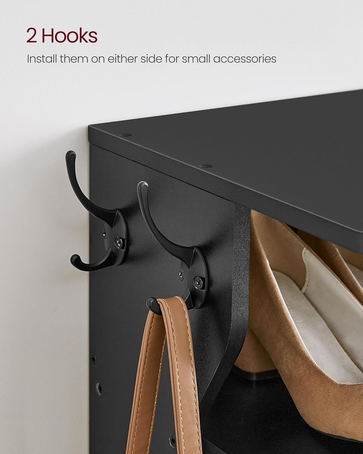 7-Tier Vertical Shoe Rack, Narrow Shoe Storage Organizer with Hooks, Slim Corner Shoe Tower Rack, Space Saving for Entryway and Bedroom, White ULBS200T14