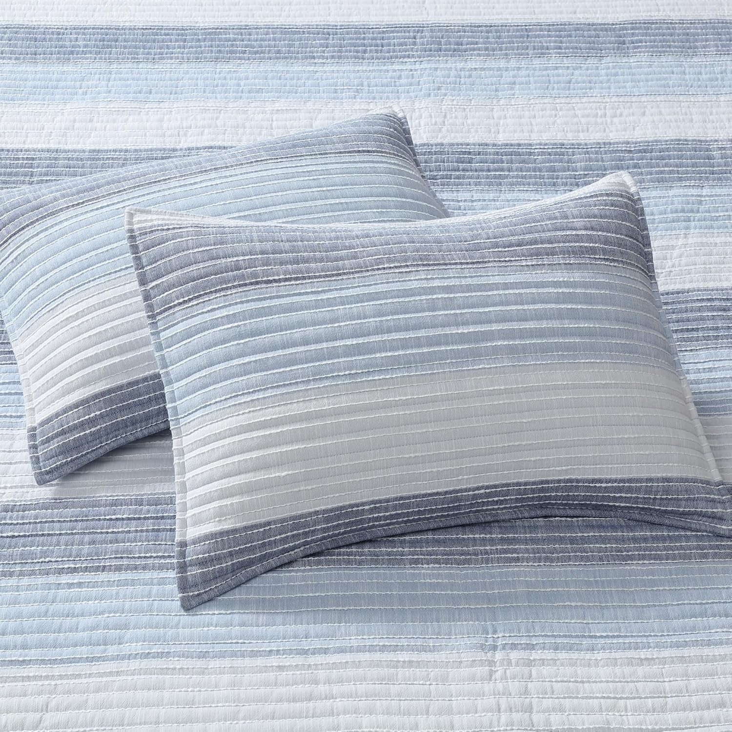 – Sand Stripes Blue King Pillow Sham Set of 2 – 20X36In – Textured Stripe – Blue and White – Cotton – Tie Closure