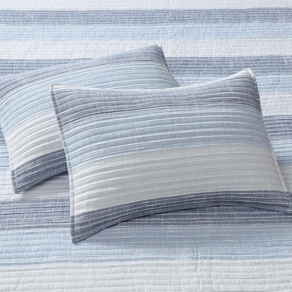 – Sand Stripes Blue King Pillow Sham Set of 2 – 20X36In – Textured Stripe – Blue and White – Cotton – Tie Closure