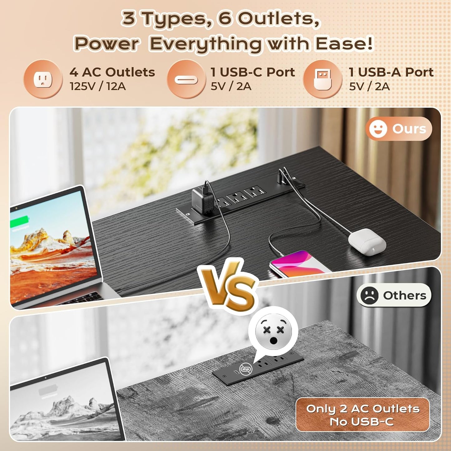 55 Inch L Shaped Desk with Power Outlets and USB-C Port, Computer Corner Home Office Desk with File Fabric Drawers and Movable Monitor Stand, Larger Storage for Gaming, Work, Black