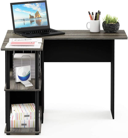 Abbott L-Shape Computer Desk with Bookshelf, French Oak Grey/Black