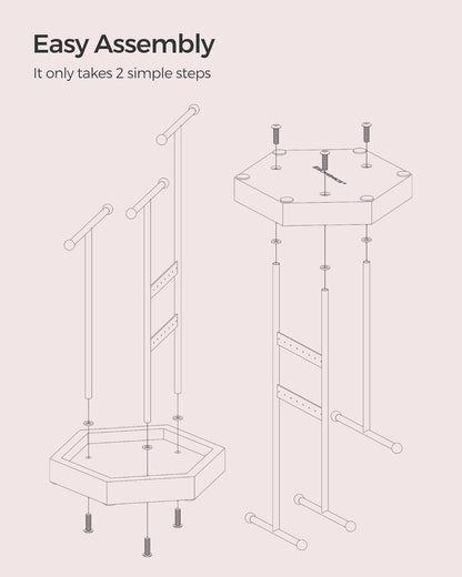 Jewelry Holder, Jewelry Organizer, 3 Tiers and 1 Tray, Jewelry Display Stand with Metal Frame, Necklace Earring Bracelet Holder, for Rings, Pale Gold and White UJJS003A01