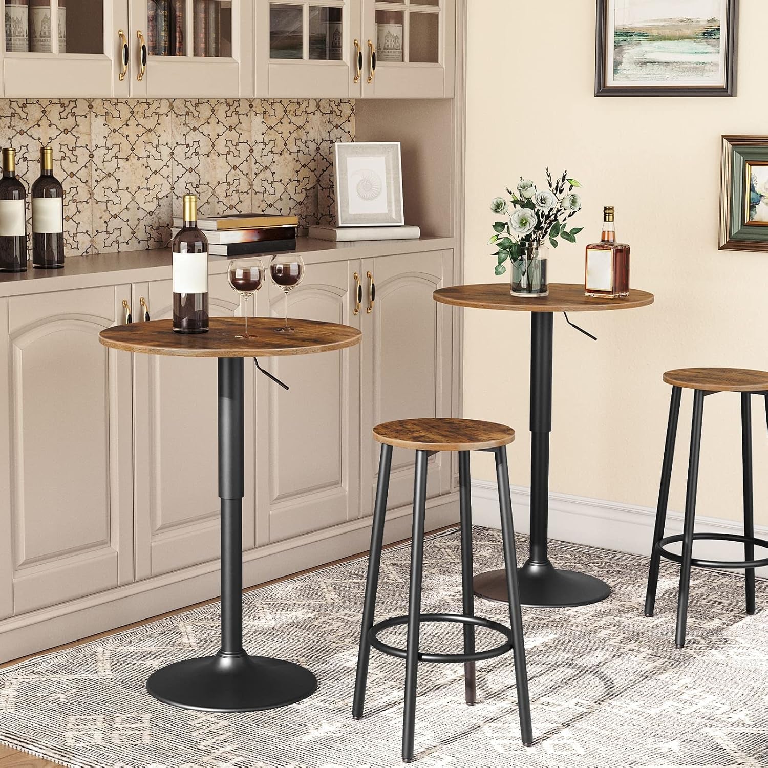 Bar Stools, Set of 2 Bar Chairs, Kitchen round Height Stools with Footrest, Breakfast Bar Stools, Sturdy Steel Frame, for Dining Room, Kitchen, Party, Easy Assembly, Rustic Brown BF03BY01