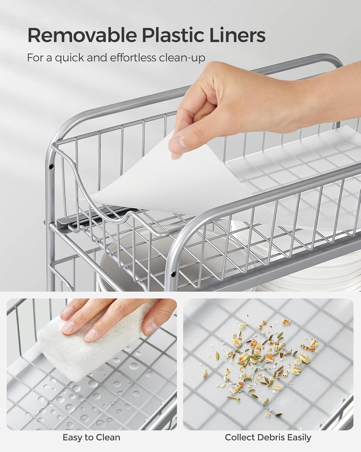 2-Tier Pull Out Cabinet Organizers, under Sink Organizer, Bathroom Organizer and Storage, Sliding Basket Drawers, Stackable for Kitchen, Bathroom, Metallic Silver UKCS017E01