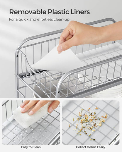 2-Tier Pull Out Cabinet Organizers, under Sink Organizer, Bathroom Organizer and Storage, Sliding Basket Drawers, Stackable for Kitchen, Bathroom, Metallic Silver UKCS017E01