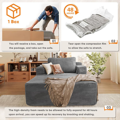 Oversized Chaise Lounge Chair, Cloud Couch with Fluffy Upholstered, Deep Seat Sleeper Sofa Bed with Two Cup Holders, Comfy Boneless Couch No Assembly Required for Living Room, Apartment (Grey)