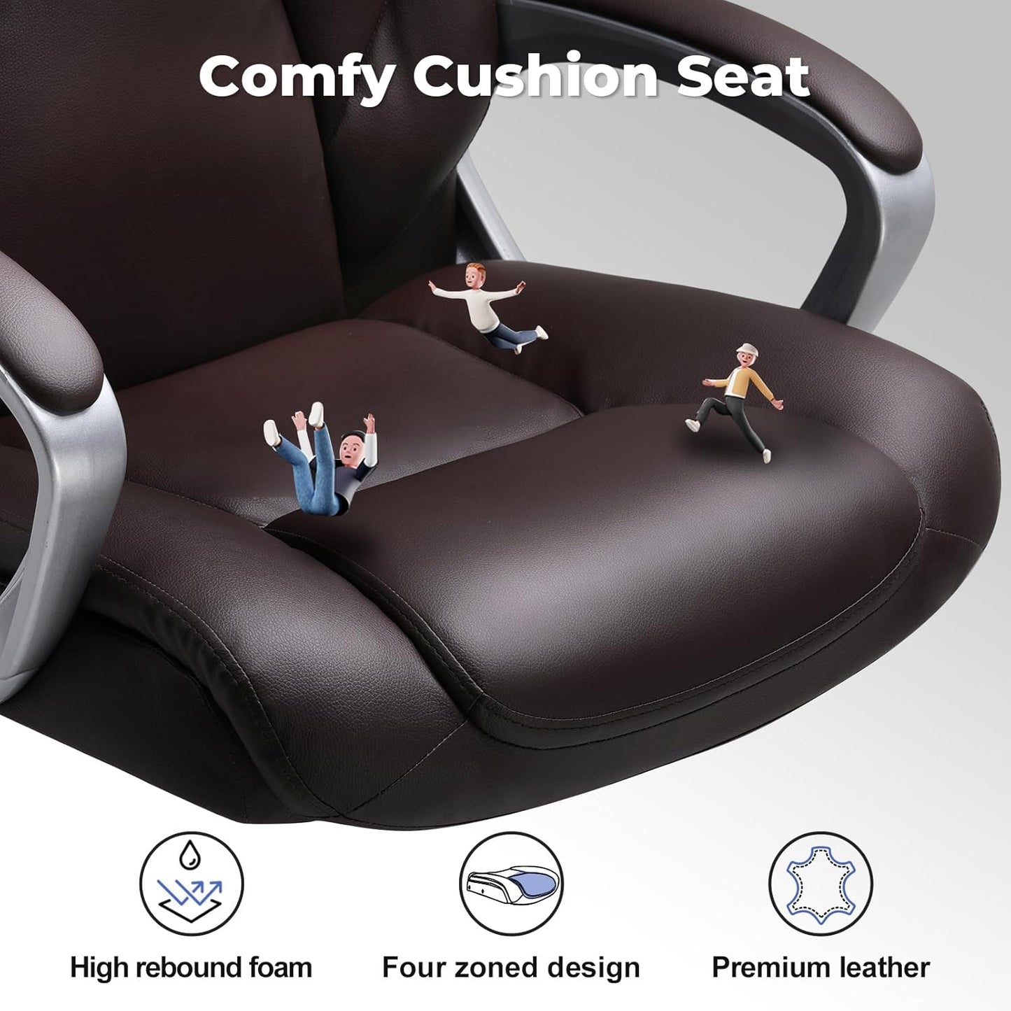 Ergonomic Office Chair Wheels Home Office Desk Chairs Comfy Back Support PU Leather Executive Office Chair with Headrest Padded Armrests Height Adjustable Tilt Swivel Rolling Reclining Seat