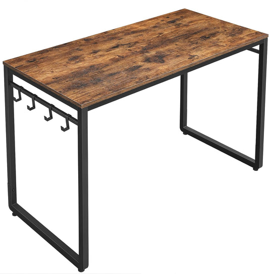 Computer Desk, Office Desk with 8 Hooks, for Study, Home Office, Easy Assembly, Industrial Design, 47.2 X 23.6 X 29.5 Inches, Rustic Brown ULWD58X