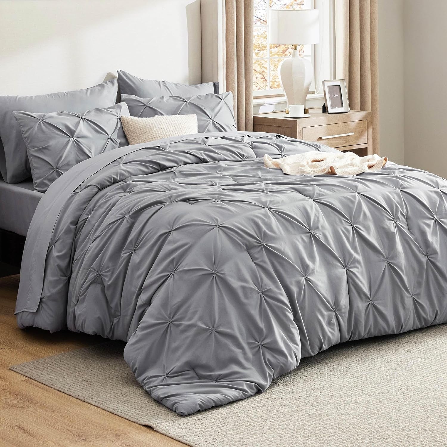 Bedsure California King Comforter Set Grey - Bed in a Bag Cal King Bedding Set 7 PCS, Gentlesoft™ Bed Set Gift for Family, All Season down Alternative Comforter with Sheets, Pillowcases & Shams