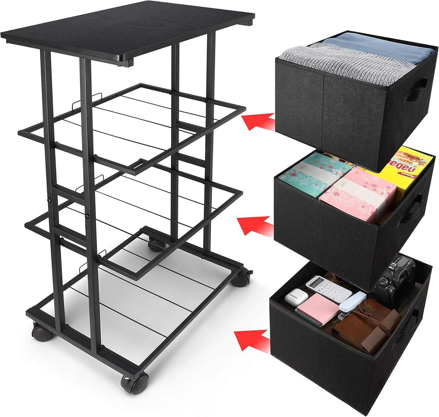 Dresser Storage with 3 Drawers, Fabric Dresser Tower, Vertical Storage Unit for Bedroom, Closet, Office, Black