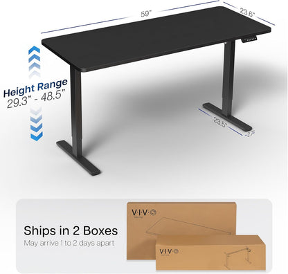 Electric 60 X 24 in Standing Desk, Memory Height Adjustment, 1B Series, Holds 220 Lbs, One-Piece Black Top, Black Frame, DESK-KIT-1B6B