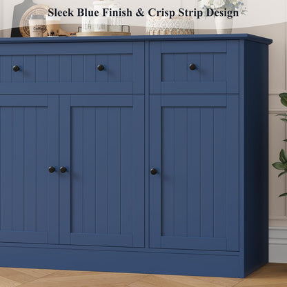55" Sideboard Buffet Cabinet with Storage, Modern Kitchen Buffet Storage Cabinet with Drawers, Wood Coffee Bar with Adjustable Shelves, Large Sideboard for Kitchen, Living Room, Blue
