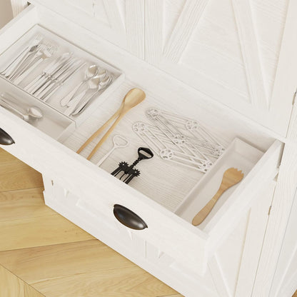 Kitchen Pantry Storage Cabinet 72.6" H X 24" W, with Barn Doors, Drawer, 4 Adjustable Shelves, Freestanding Cupboard, Laundry, White