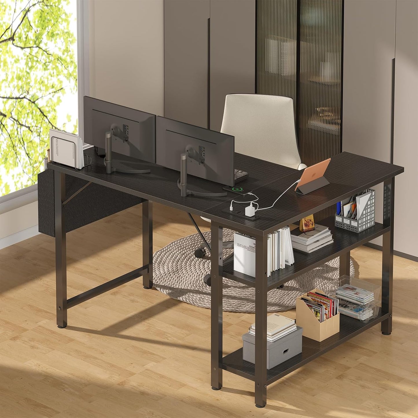 Small L Shaped Gaming Desk with Shelves, 40 Inch Small Corner Computer Gaming Desk for Boys Teens Bedroom, Study Work PC Desks for Home Office Bedroom, Black