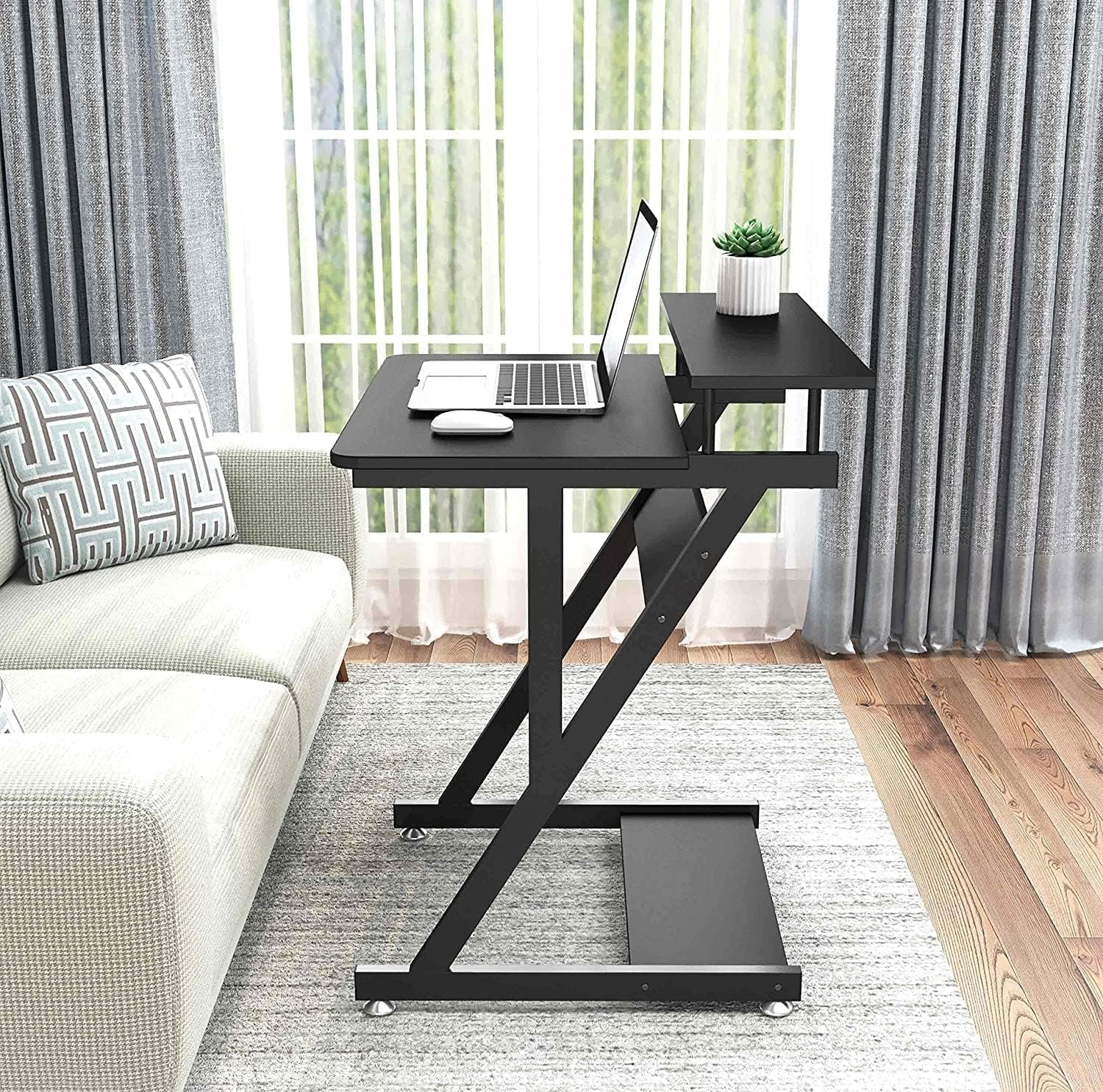Computer Desk for Small Spaces, 27.5 Inch Small Computer Desk, 3 Tier Compact Desk with Monitor Shelf and Bottom Storage Shelves, Space Saving Desk, Black