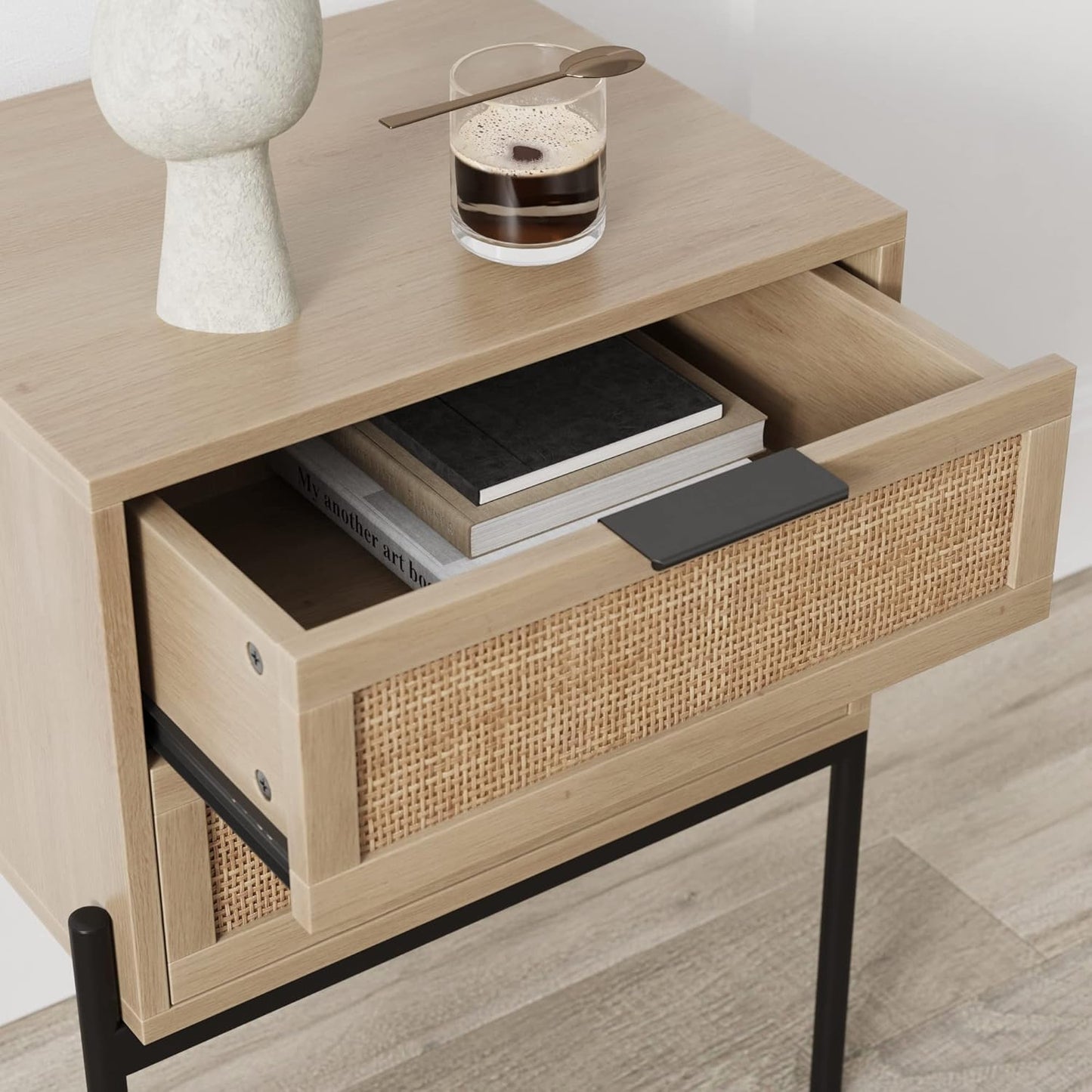 Modern Nightstand, End, Bedside or Side Table with Storage for Living Room or Bedroom