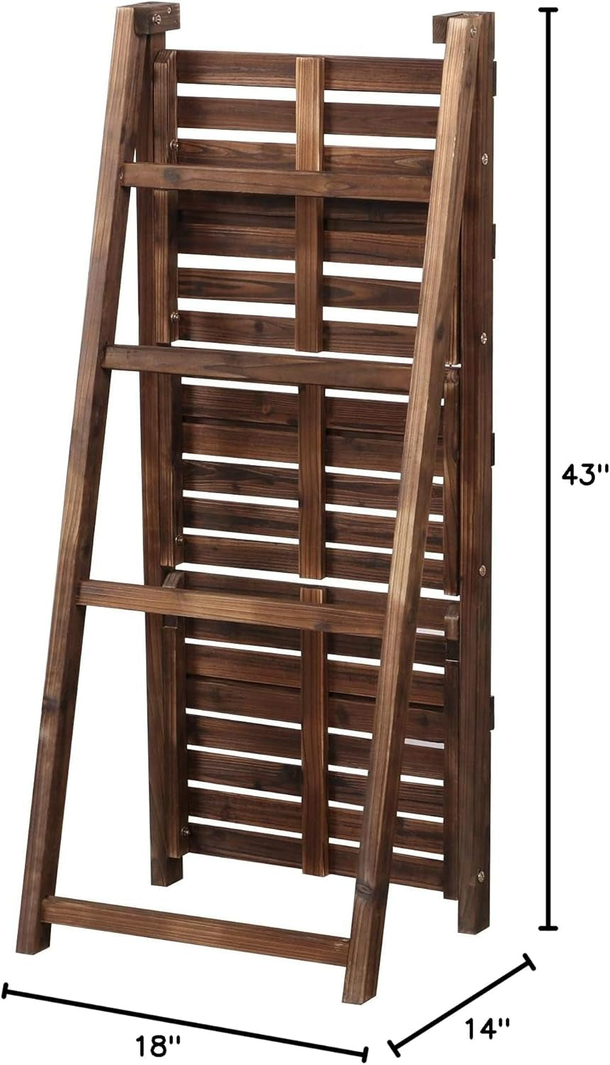 Foldable Ladder Shelves, Decorative Wall-Leaning Home Office Storage Rack Shelves, Display Shelving for Livingroom Bedroom Balcony, Fir Wood Brown, Simple Assembly 4 Tier