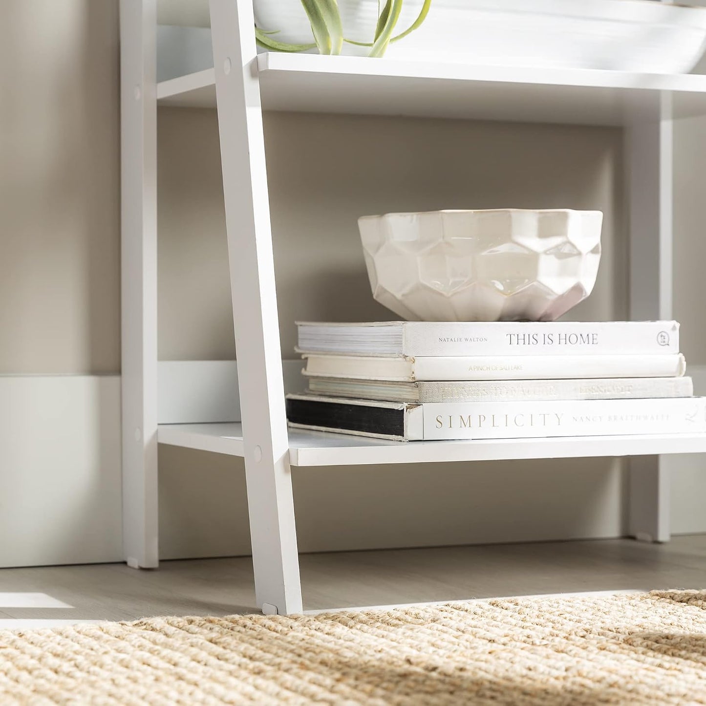 Sophia Modern 4 Shelf Ladder Bookcase , 55 Inch, White