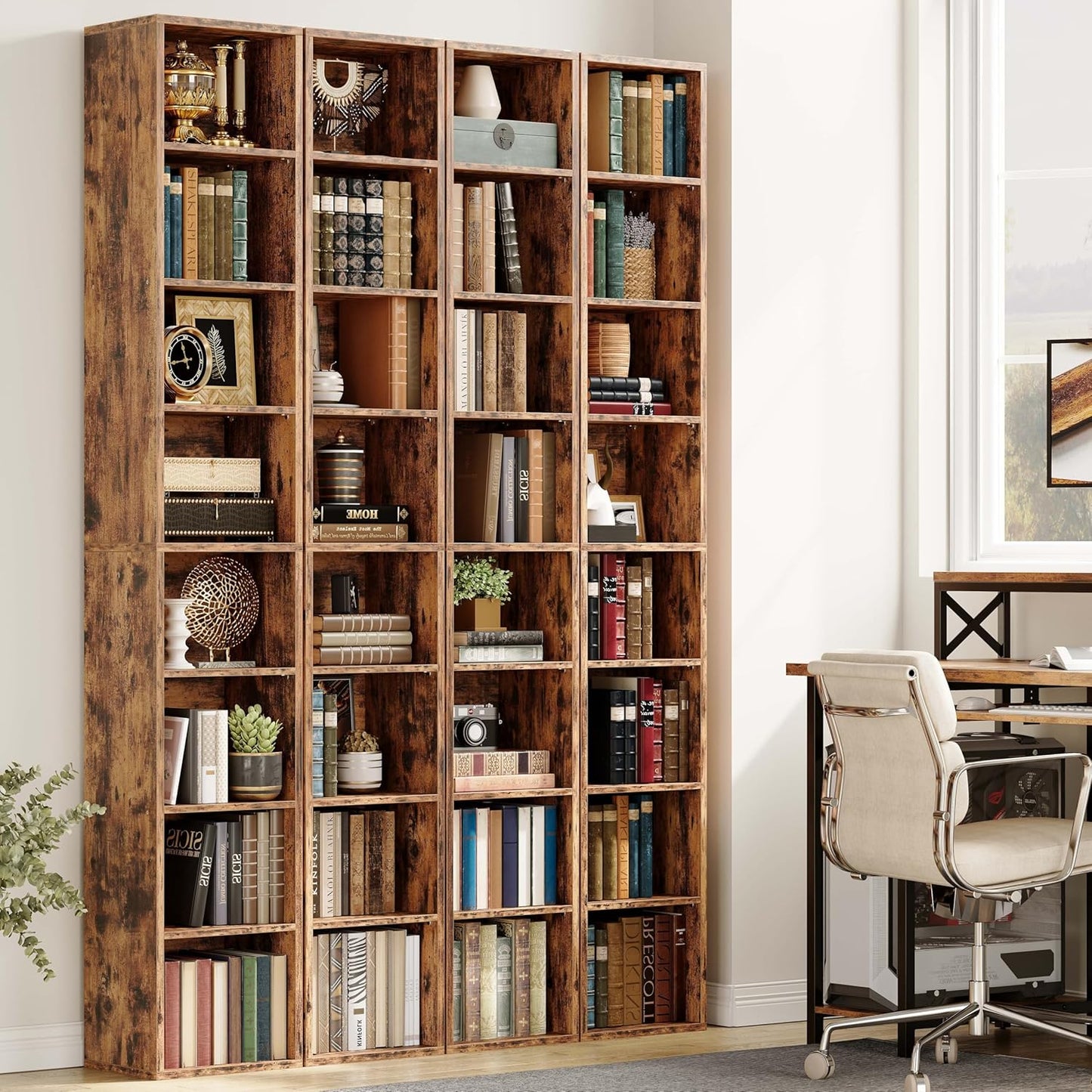 Tall Narrow Bookshelf 8 Tiers 71In Set of 2, Compact Corner Bookcase, Easy to Match for Living Room, Office, Study, Bedroom
