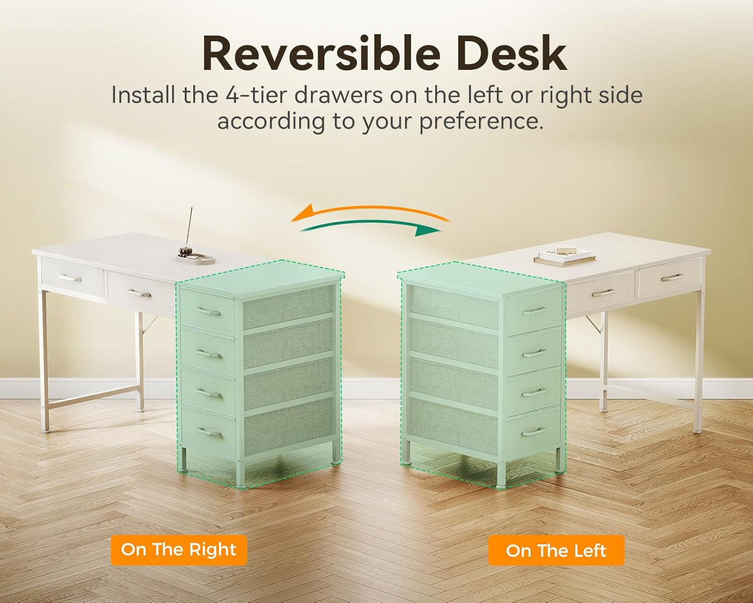 Computer Desk with 6 Drawers, 40 Inch Small Desk with Storage, Reversible Desk with Headphone Hook for Home Office, Work Study Table for Bedroom, White