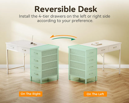 Computer Desk with 6 Drawers, 40 Inch Small Desk with Storage, Reversible Desk with Headphone Hook for Home Office, Work Study Table for Bedroom, White