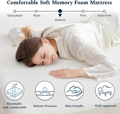 Full Mattress, 6 Inch Memory Foam Mattress in a Box, Fiberglass Free Full Size Mattresses for Pressure & Pain Relief, Soft and Comfortable