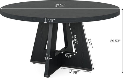 47 Inch round Dining Table Wood Kitchen Table for Dining Room, 47" Dinner Room Tables for 4-6, Farmhouse Accent Furniture with Wooden Tabletop and Cross Base, Black
