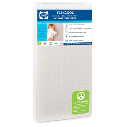 Flex Cool 2 Stage Breathable Crib Mattress with Toddler Bed Fit, Waterproof & Airy Cotton Cover, 204 Premium Coils, GREENGUARD Gold Certified, Safety & Quality Tested, Made in USA, 52X28"