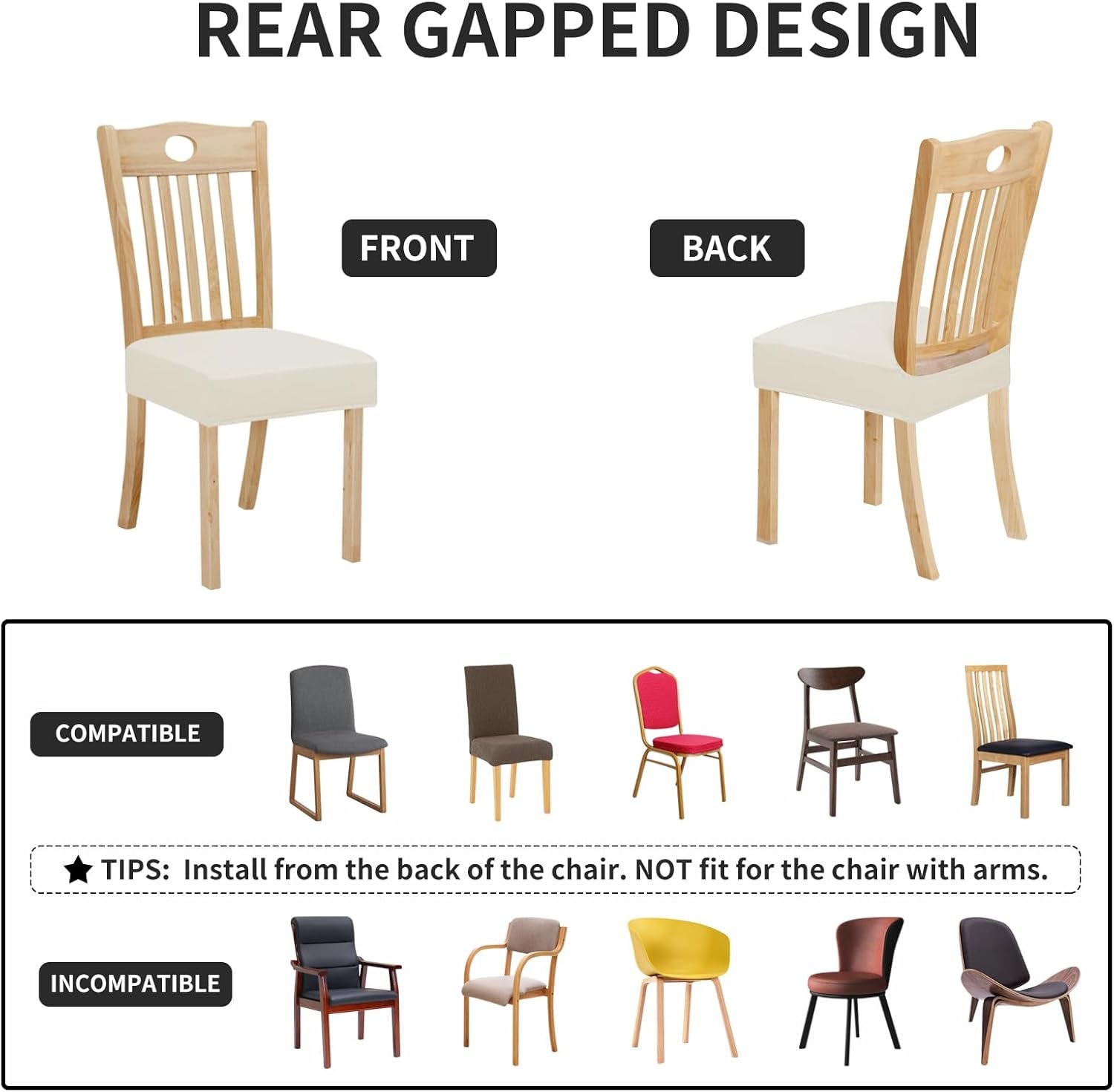 100% Waterproof Seat Covers for Dining Room Chairs Set of 4, Stretch Chair Seat Slipcovers Protector Removable and Washable Kitchen Dining Chair Covers, Ivory