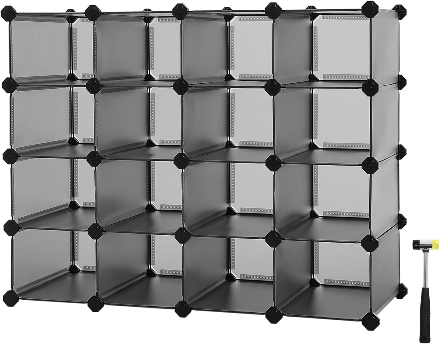 Shoe Rack with 16 Cubes, Interlocking Plastic Shoe Organizer, DIY Storage Cabinet for Closet Entryway Bedroom Garage, Space Saving Design, 12 X 35.1 X 27.2 Inches, Transparent ULPC445W02