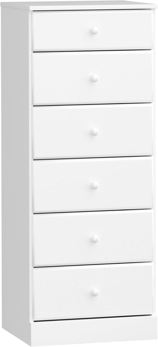 Astrid Tall White Dresser: 16.5"D X 19.75"W X 50"H, 6-Drawer Chest for Bedroom by  - Perfect Chest of Drawers for Ample Storage