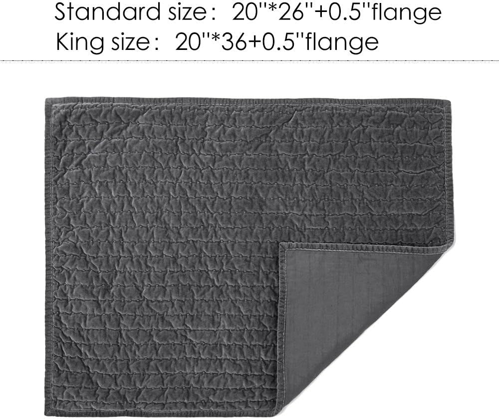 Bed Pillow Sham Royal Cotton Velvet Pic-Stitch Standard Pillow Sham - 20'' X 26'', Grey, 1 Piece