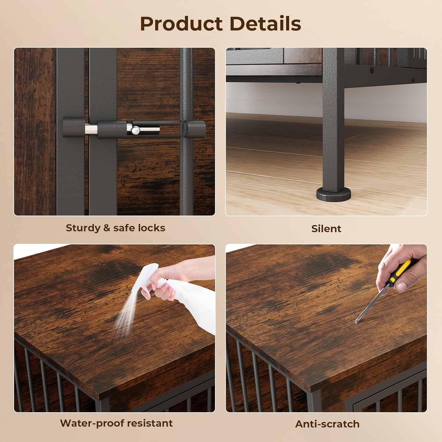 40 Inch Dog Crate Furniture for Medium and Large Dogs, Chew-Resistant Wooden Dog Kennel Furniture, Stylish Indoor End Table Dog Cage with Double Doors and Raised Feet