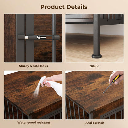 48 Inch Large Dog Crate End Table, Heavy Duty Furniture Kennel for Medium & Large Dogs with Multiple Locks, Wooden Pet Cage, White