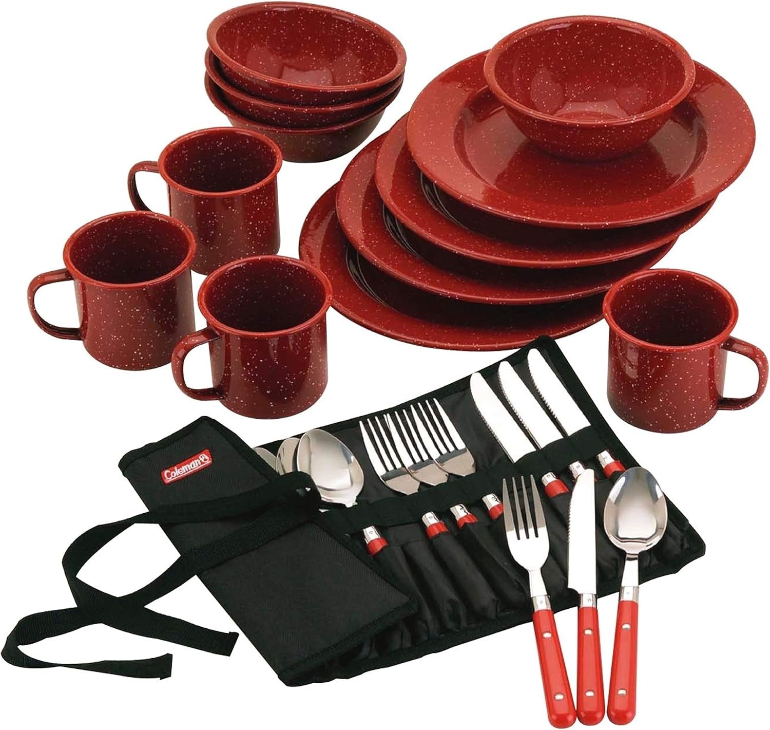 24-Piece Enamel Dinnerware Set for Outdoor Dining, Dishwasher Safe, Full Dinnerware & Flatware Set for 4 People