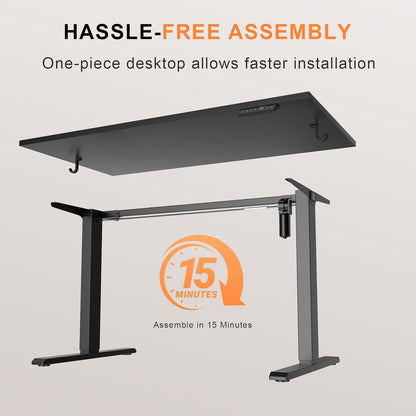 48X24 Inches Whole Piece Electric Standing Desk, Seamless One Piece Height Adjustable Sit to Stand up Desk for Home Office, Ergonomic Computer Workstation, Black