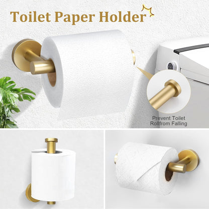 Brushed Gold 5 Piece Bathroom Hardware Set, SUS304 Stainless Steel 24 Inch Bath Towel Bar Set, round Bathroom Accessories Kit Wall Mounted