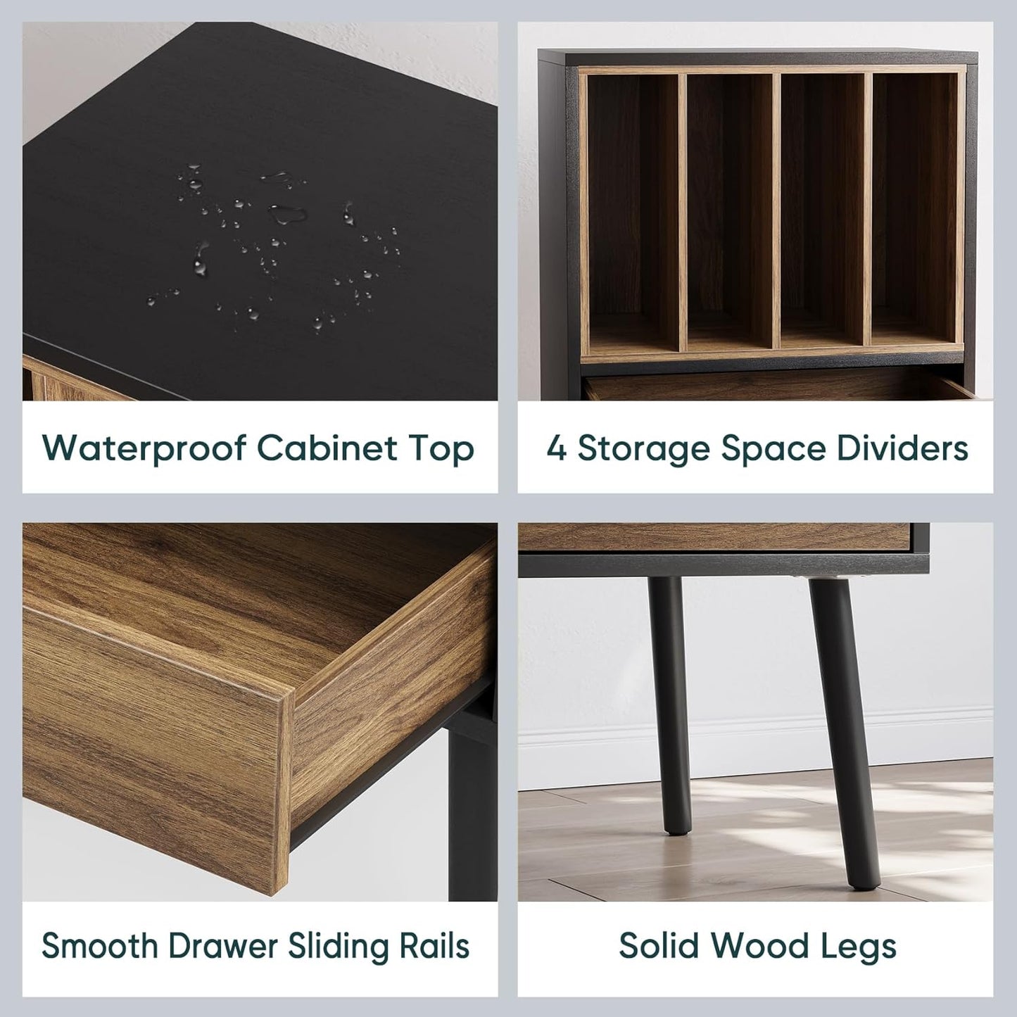 Record Player Stand with Nesting Vinyl Storage Crate, Record Player Table with a Drawer and Solid Wood Legs, Side End Table for Turntables for Living Room Bedroom