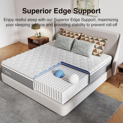 King Size Mattress 10 Inch,Hybrid Mattress King with Gel Memory Foam, Cool-Touch Nylon Cover & Pocketed Coils for Targeted Zones Support & Deep Restful Sleep Certipur-Us Certified
