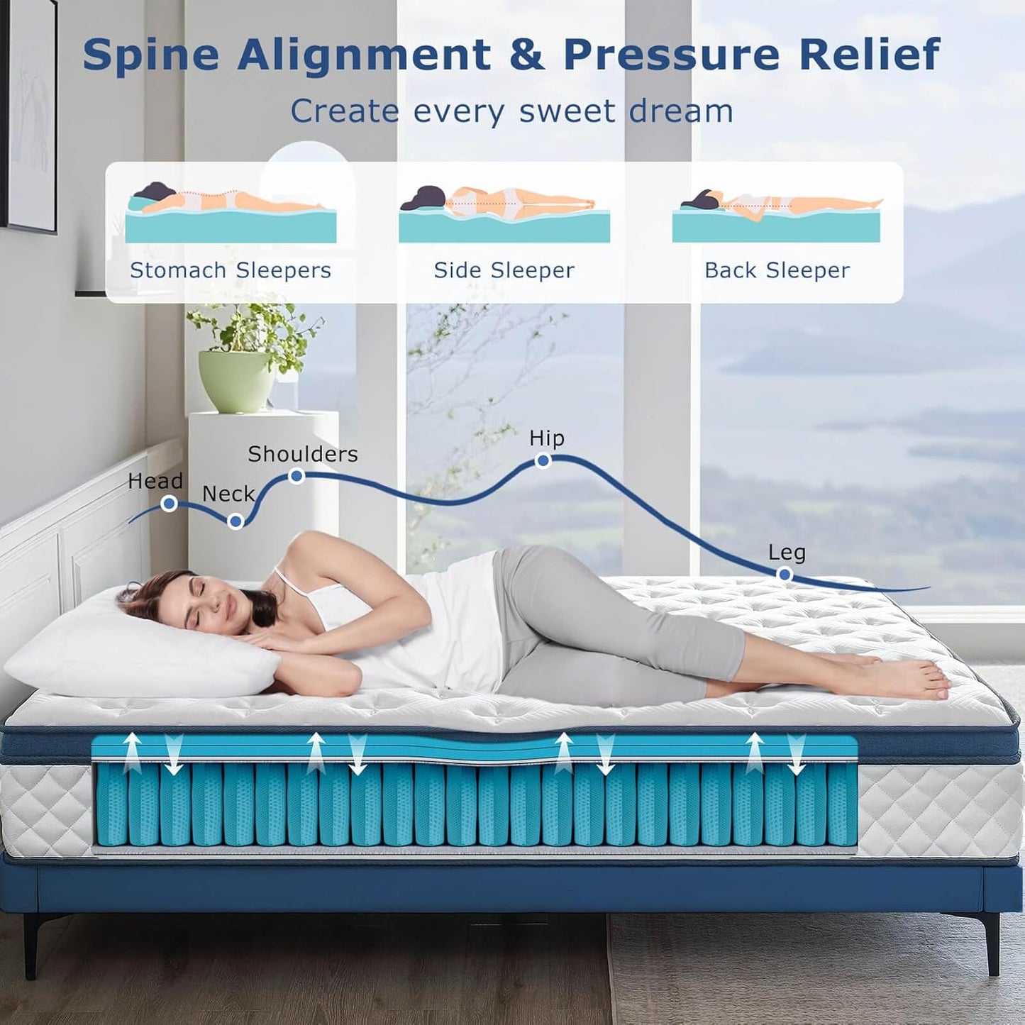 King Size Mattress, 14 Inch Medium Firm Hybrid King Bed Mattresses, Memory Foam Mattress in a Box for Pressure Relief, Individual Pocket Spring-Motion Isolation with Edge Support, Certipur-Us