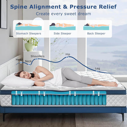 King Size Mattress, 14 Inch Medium Firm Hybrid King Bed Mattresses, Memory Foam Mattress in a Box for Pressure Relief, Individual Pocket Spring-Motion Isolation with Edge Support, Certipur-Us