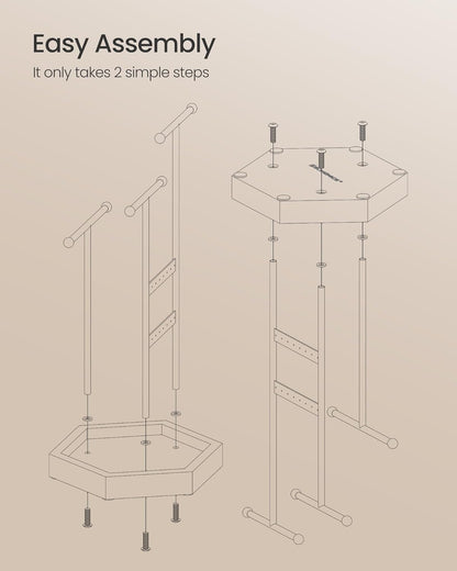 Jewelry Holder, Jewelry Organizer, 3 Tiers and 1 Tray, Jewelry Display Stand with Metal Frame, Necklace Earring Bracelet Holder, for Rings, Dove Gray and Cloud White UJJS003G01