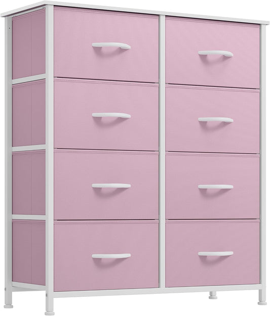 Fabric Dresser for Bedroom, Tall Storage Dresser with 8 Drawers, Black Dresser & Chest of Drawers, Storage Drawer Organizer for Closet, Bedroom, Living Room(Pink)
