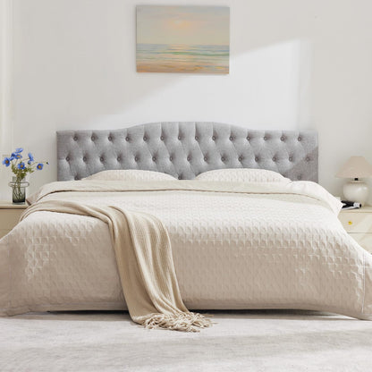 Upholstered Full Headboard, Button Diamond Tufted Headboards with Adjustable Height and Solid Wood Leg, Linen Fabric Padded Headboard for Full Size Bed, Mordern Head Board, Grey