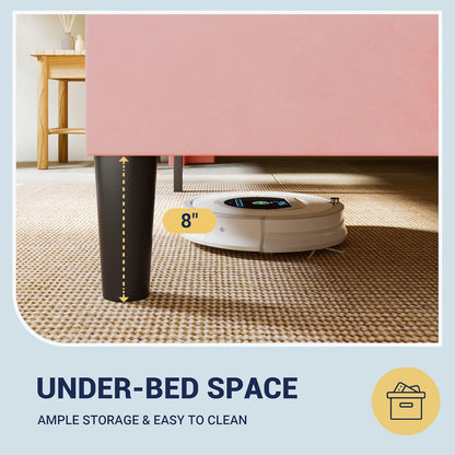 Full Size Velvet Platform Bed Frame with Vertical Tufted Wingback Headboard, Easy Assembly, under Bed Storage, No Box Spring Required, Modern Style, Pink