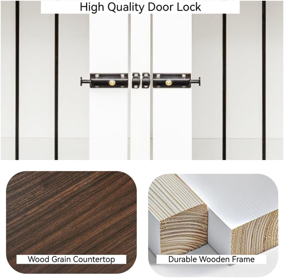 Double XL Dog Crate Furniture,Dog Crate Wooden Pet Kennel Cabinet with 2 Doors,Large Double Dog Kennel TV Stand with 360° Rotating Feeder & Wheels,Rolling Cage with 2 Storage Drawers,White+Walnut